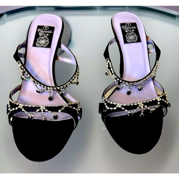 🪩SUMMER RIO🪩 DANGELING RHINESTONE STRAPPY SLING BACK 4” HEEL SANDALS NWOB - Picture 4 of 7